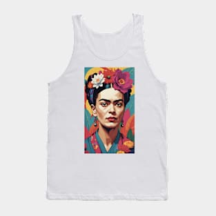 Frida's Floral Radiance: Colorful Portrait Tank Top